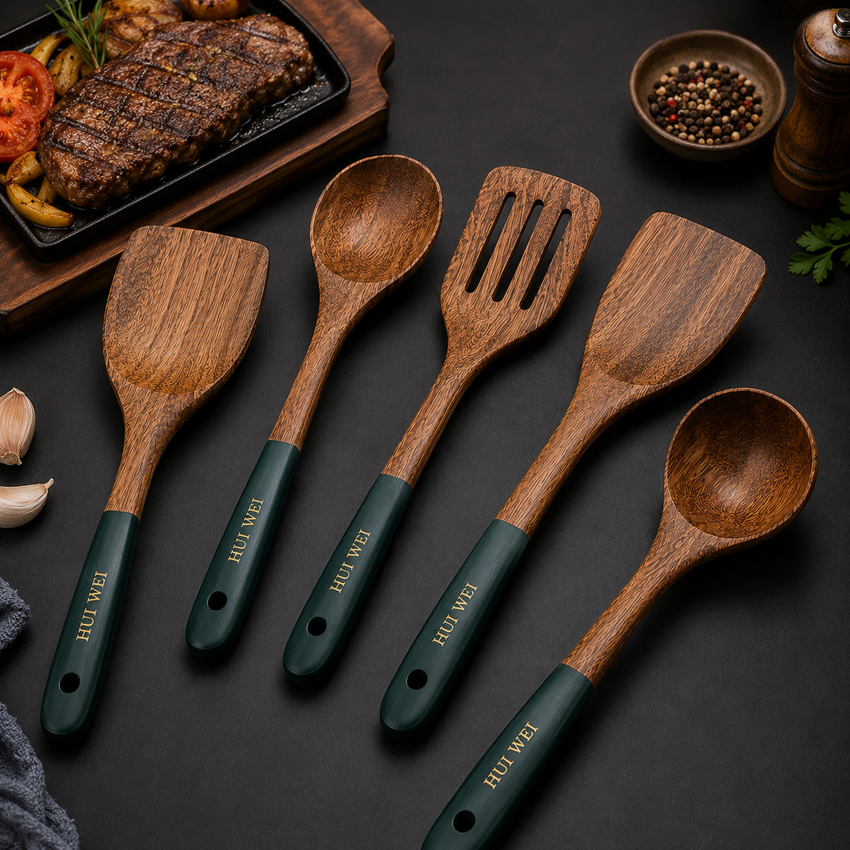 Natural Wood Spatula Set – Non-Stick Wooden Cooking Utensils for Kitchen