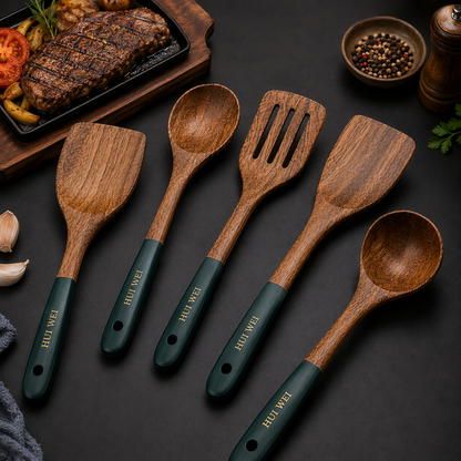 Natural Wood Spatula Set – Non-Stick Wooden Cooking Utensils for Kitchen