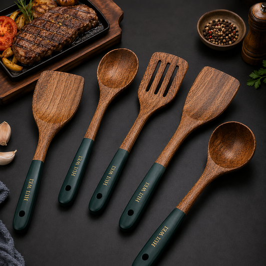 Natural Wood Spatula Set – Non-Stick Wooden Cooking Utensils for Kitchen