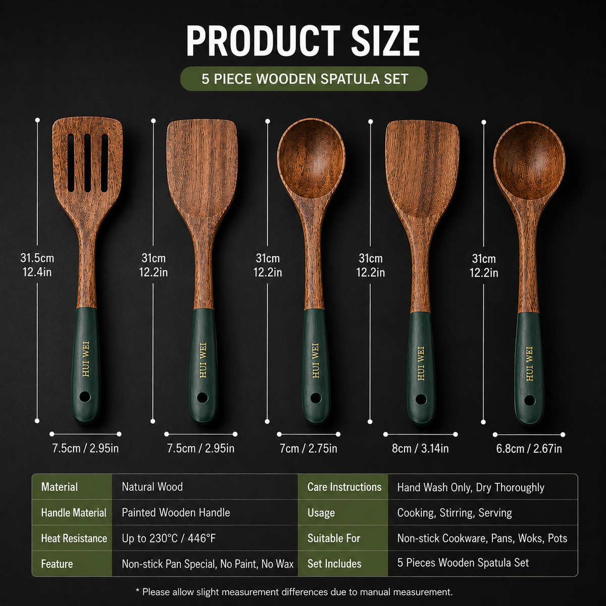 Natural Wood Spatula Set – Non-Stick Wooden Cooking Utensils for Kitchen