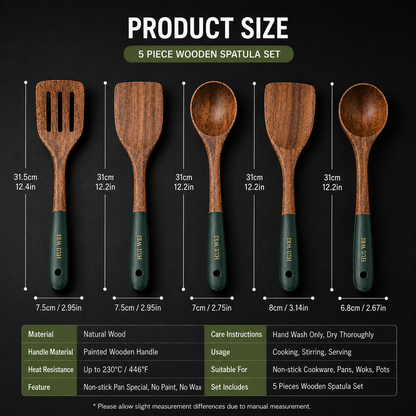 Natural Wood Spatula Set – Non-Stick Wooden Cooking Utensils for Kitchen