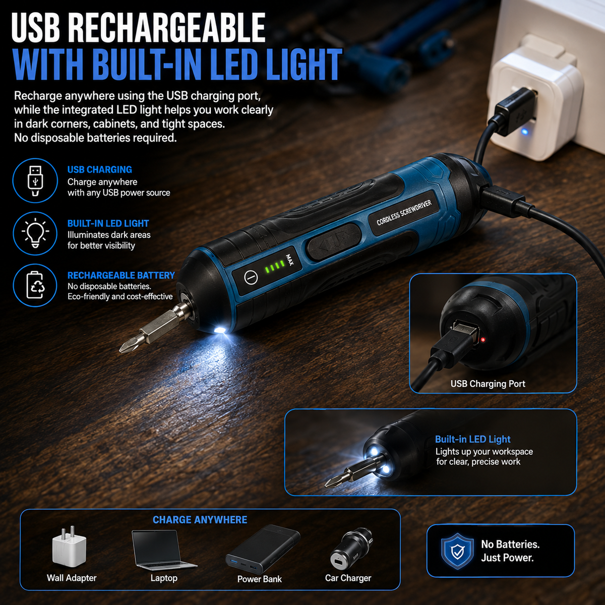 ProFix™ Cordless Electric Screwdriver – 4 Torque Settings & Bit Set