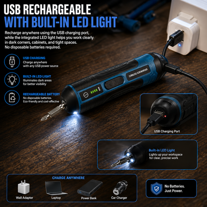 ProFix™ Cordless Electric Screwdriver – 4 Torque Settings & Bit Set