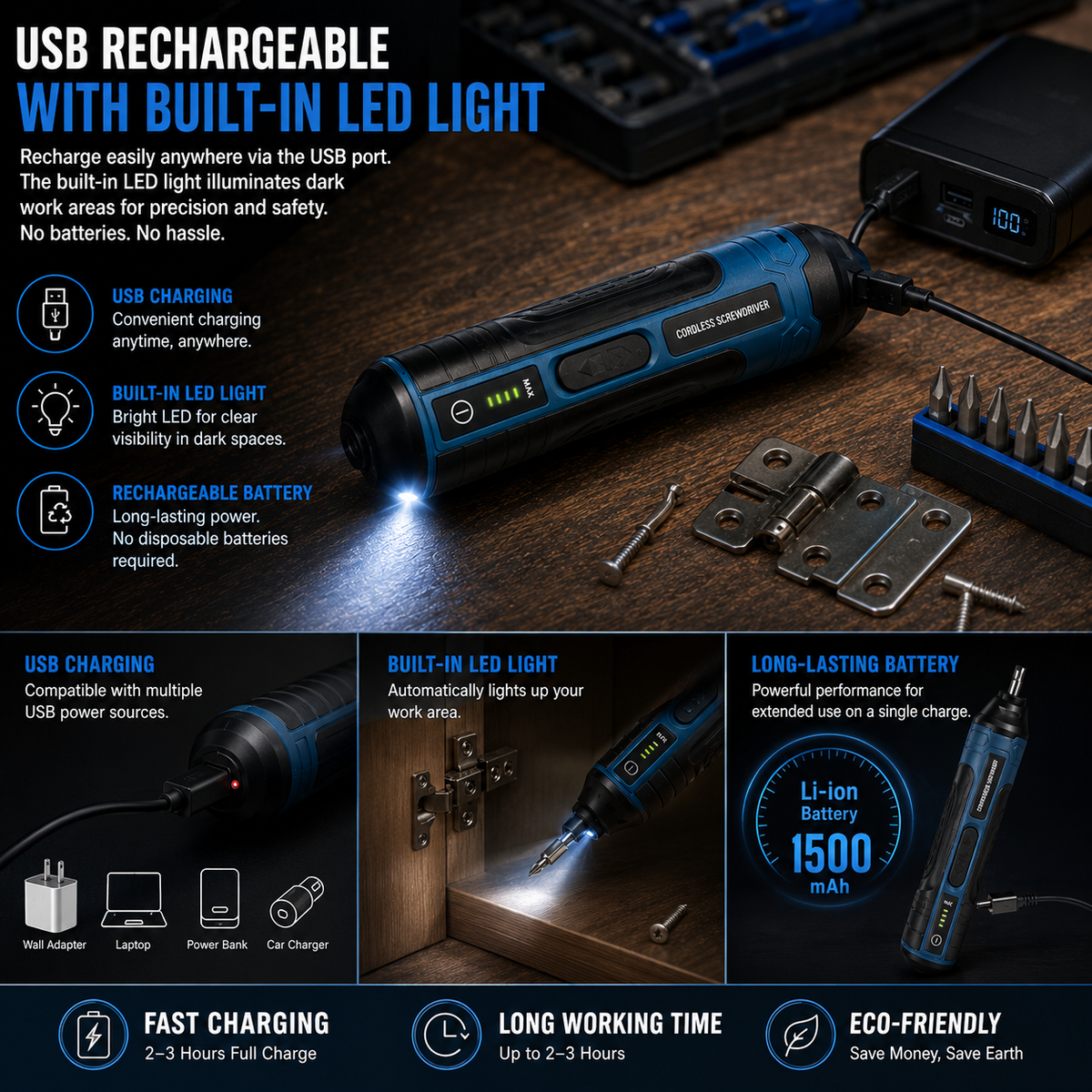 ProFix™ Cordless Electric Screwdriver – 4 Torque Settings & Bit Set