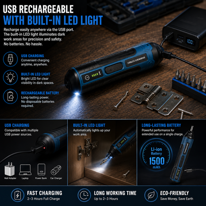 ProFix™ Cordless Electric Screwdriver – 4 Torque Settings & Bit Set