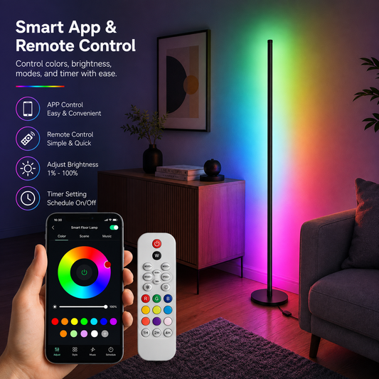 Smart RGBIC Corner Floor Lamp – App & Remote Controlled LED Mood Light