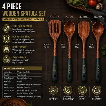 Natural Wood Spatula Set – Non-Stick Wooden Cooking Utensils for Kitchen