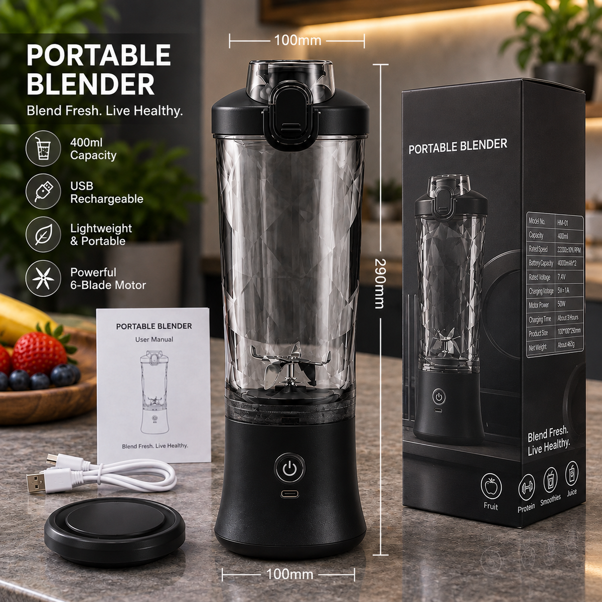 BlendGo™ Portable & Rechargeable Smoothie Blender