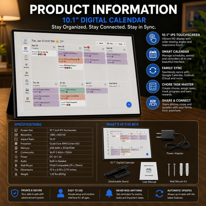 HomeHub™ 10.1-Inch Smart WiFi Family Calendar & Planner