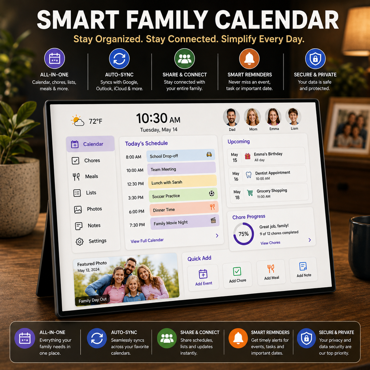 HomeHub™ 10.1-Inch Smart WiFi Family Calendar & Planner